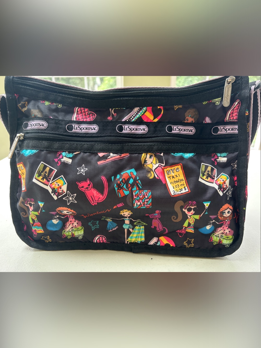 LeSportsac Black Nylon Crossbody with Multicolor Cartoon Print